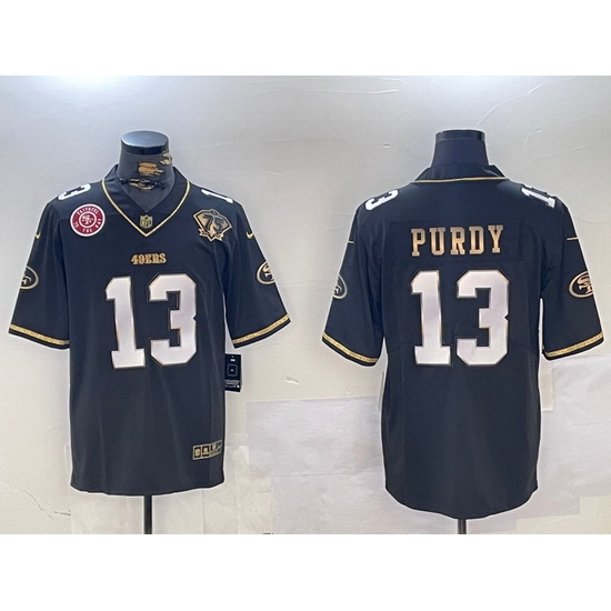 Men San Francisco 49ers 13 Brock Purdy Black Patch Vapor Limited Stitched Football Jersey 2 Men San Francisco 49ers 13 Brock Purdy Black Patch Vapor Limited Stitched Football Jersey 2