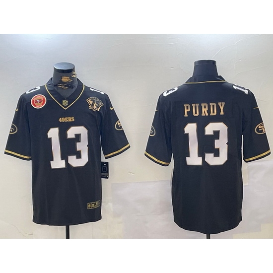 Men San Francisco 49ers 13 Brock Purdy Black Patch Vapor Limited Stitched Football Jersey 5 Men San Francisco 49ers 13 Brock Purdy Black Patch Vapor Limited Stitched Football Jersey 5