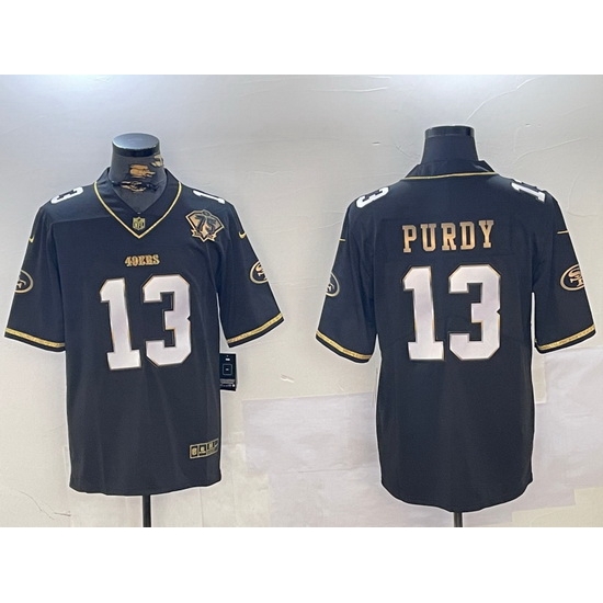 Men San Francisco 49ers 13 Brock Purdy Black Patch Vapor Limited Stitched Football Jersey Men San Francisco 49ers 13 Brock Purdy Black Patch Vapor Limited Stitched Football Jersey