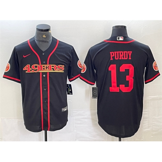 Men San Francisco 49ers 13 Brock Purdy Black With Patch Cool Base Stitched Baseball Jersey Men San Francisco 49ers 13 Brock Purdy Black With Patch Cool Base Stitched Baseball Jersey