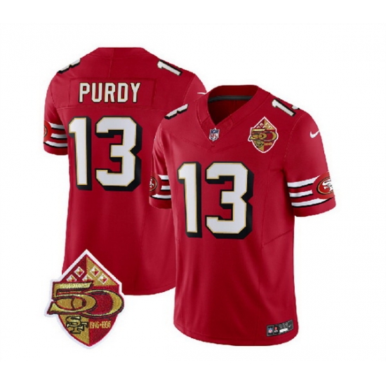 Men San Francisco 49ers 13 Brock Purdy Red 2023 F U S E 50th Patch Vapor Limited Stitched Football Jersey Men San Francisco 49ers 13 Brock Purdy Red 2023 F U S E 50th Patch Vapor Limited Stitched Football Jersey