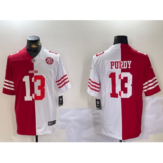Men San Francisco 49ers 13 Brock Purdy Red  26 White Split Limited Stitched Jersey 1