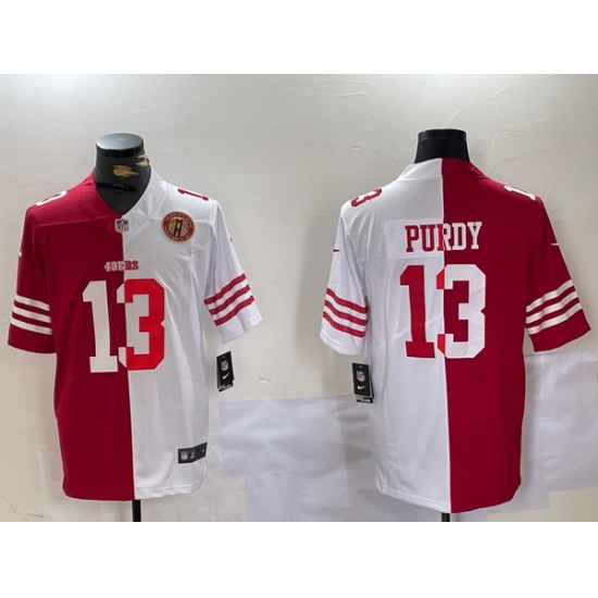 Men San Francisco 49ers 13 Brock Purdy Red 26 White Split Limited Stitched Jersey 2 Men San Francisco 49ers 13 Brock Purdy Red 26 White Split Limited Stitched Jersey 2