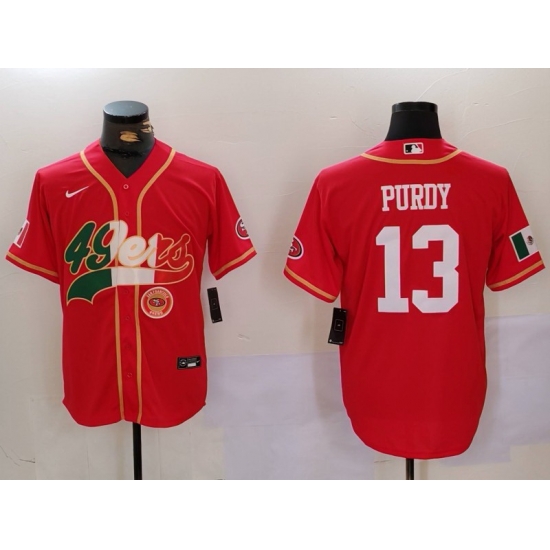 Men San Francisco 49ers 13 Brock Purdy Red With Patch Cool Base Stitched Baseball Jersey 3 Men San Francisco 49ers 13 Brock Purdy Red With Patch Cool Base Stitched Baseball Jersey 3