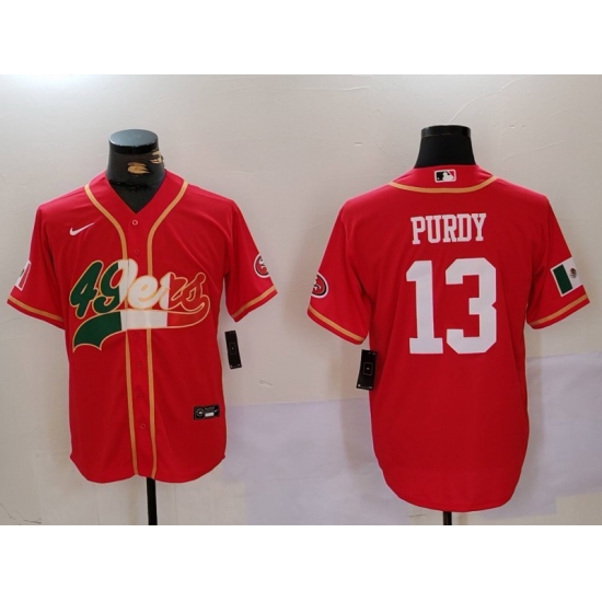 Men San Francisco 49ers 13 Brock Purdy Red With Patch Cool Base Stitched Baseball Jersey 5 Men San Francisco 49ers 13 Brock Purdy Red With Patch Cool Base Stitched Baseball Jersey 5