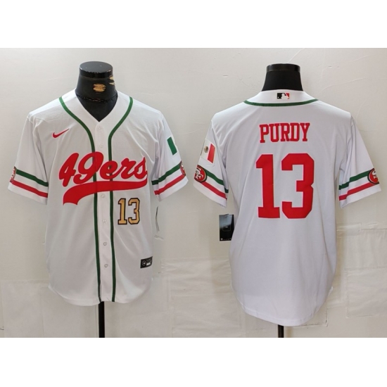 Men San Francisco 49ers 13 Brock Purdy White With Patch Cool Base Stitched Baseball Jersey 1 Men San Francisco 49ers 13 Brock Purdy White With Patch Cool Base Stitched Baseball Jersey 1