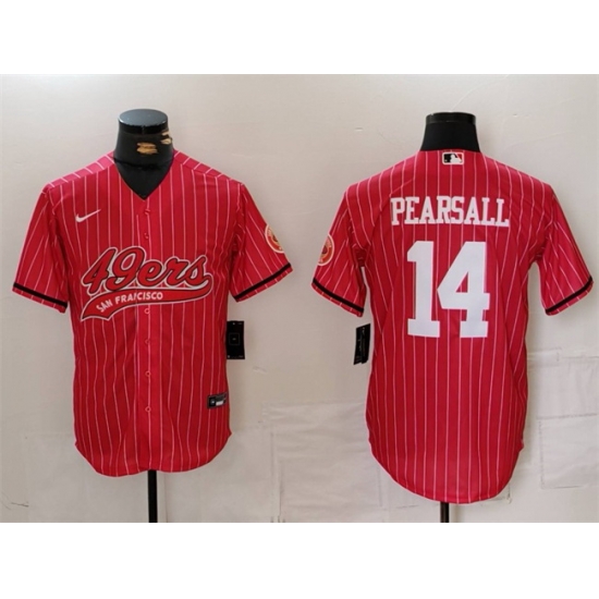 Men San Francisco 49ers 14 Ricky Pearsall Red With Patch Cool Base Stitched Baseball Jersey Men San Francisco 49ers 14 Ricky Pearsall Red With Patch Cool Base Stitched Baseball Jersey