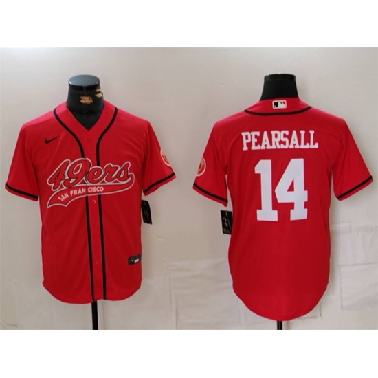 Men San Francisco 49ers 14 Ricky Pearsall Red With Patch Cool Base Stitched Baseball Jerseys Men San Francisco 49ers 14 Ricky Pearsall Red With Patch Cool Base Stitched Baseball Jerseys
