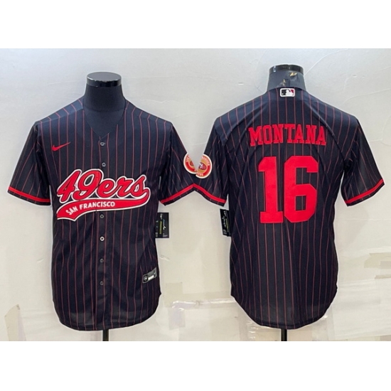 Men San Francisco 49ers 16 Joe Montana Black Cool Base Stitched Baseball Jersey Men San Francisco 49ers 16 Joe Montana Black Cool Base Stitched Baseball Jersey