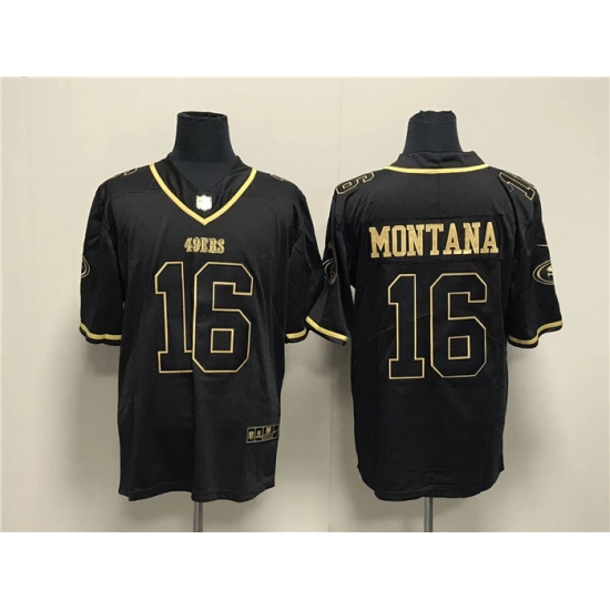 Men San Francisco 49ers 16 Joe Montana Black Gold Stitched Jersey Men San Francisco 49ers 16 Joe Montana Black Gold Stitched Jersey