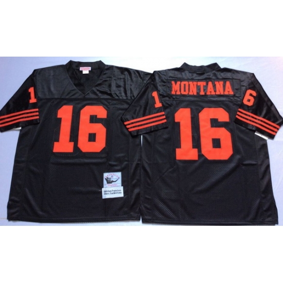 Men San Francisco 49ers 16 Joe Montana Black M&N Throwback Jersey Men San Francisco 49ers 16 Joe Montana Black M&N Throwback Jersey