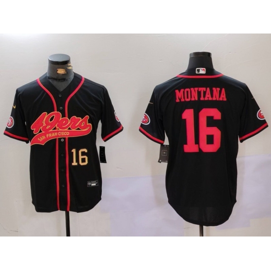 Men San Francisco 49ers 16 Joe Montana Black With Patch Cool Base Stitched Baseball Jersey 1 Men San Francisco 49ers 16 Joe Montana Black With Patch Cool Base Stitched Baseball Jersey 1