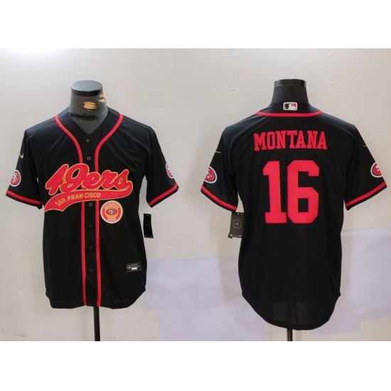 Men San Francisco 49ers 16 Joe Montana Black With Patch Cool Base Stitched Baseball Jersey 5 Men San Francisco 49ers 16 Joe Montana Black With Patch Cool Base Stitched Baseball Jersey 5