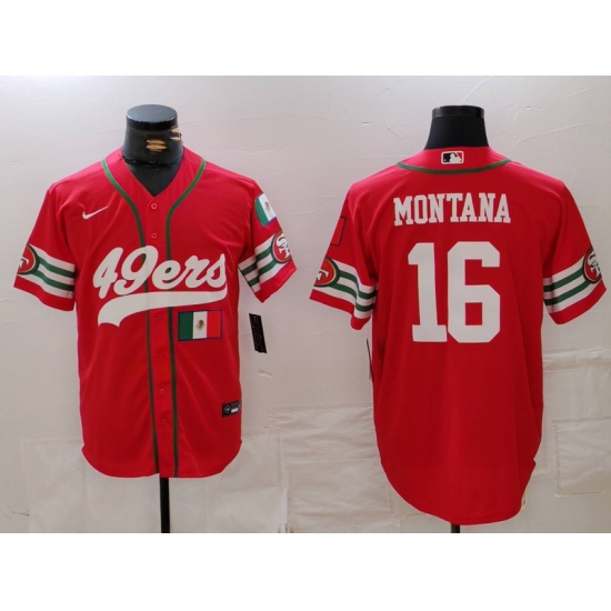 Men San Francisco 49ers 16 Joe Montana Red With Patch Cool Base Stitched Baseball Jersey 1 Men San Francisco 49ers 16 Joe Montana Red With Patch Cool Base Stitched Baseball Jersey 1