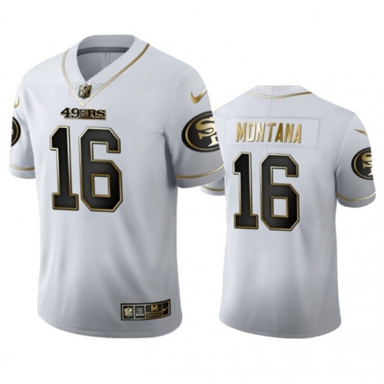 Men San Francisco 49ers 16 Joe Montana White Gold Stitched Jersey Men San Francisco 49ers 16 Joe Montana White Gold Stitched Jersey