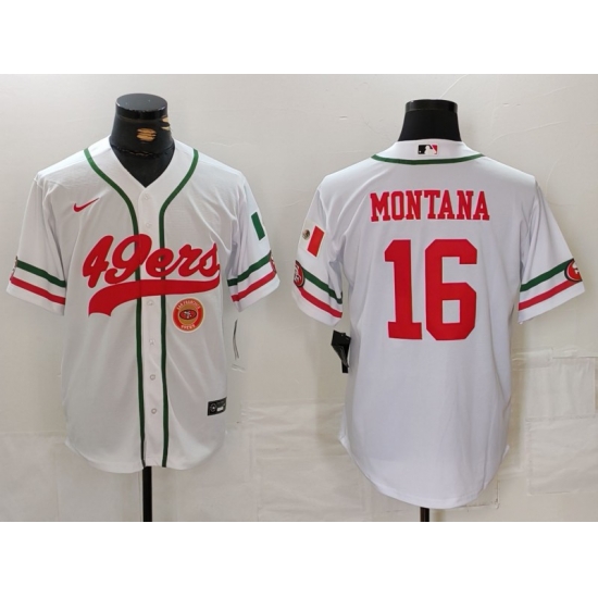 Men San Francisco 49ers 16 Joe Montana White With Patch Cool Base Stitched Baseball Jersey 1 Men San Francisco 49ers 16 Joe Montana White With Patch Cool Base Stitched Baseball Jersey 1