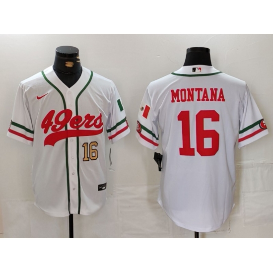 Men San Francisco 49ers 16 Joe Montana White With Patch Cool Base Stitched Baseball Jersey 2 Men San Francisco 49ers 16 Joe Montana White With Patch Cool Base Stitched Baseball Jersey 2