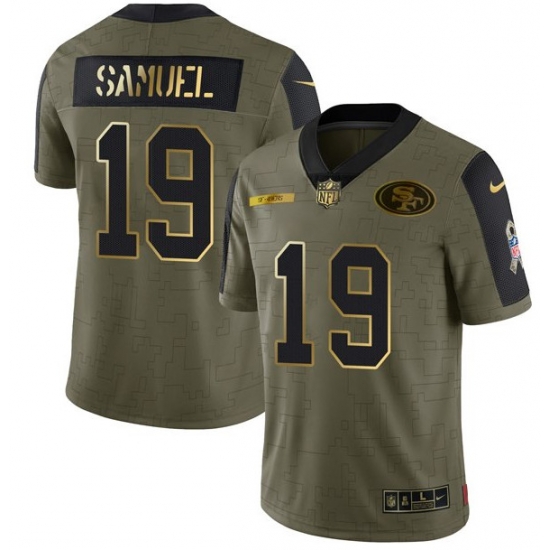 Men San Francisco 49ers 19 Deebo Samuel 2021 Olive Camo Salute To Service Golden Limited Stitched Jersey Men San Francisco 49ers 19 Deebo Samuel 2021 Olive Camo Salute To Service Golden Limited Stitched Jersey