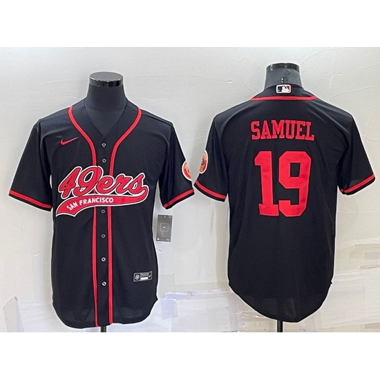 Men San Francisco 49ers 19 Deebo Samuel Black Cool Base Stitched Baseball Jersey Men San Francisco 49ers 19 Deebo Samuel Black Cool Base Stitched Baseball Jersey