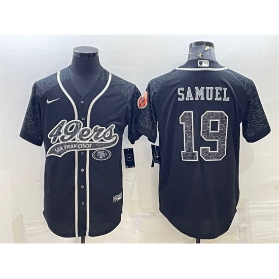 Men San Francisco 49ers 19 Deebo Samuel Black Reflective With Patch Cool Base Stitched Baseball Jersey Men San Francisco 49ers 19 Deebo Samuel Black Reflective With Patch Cool Base Stitched Baseball Jersey
