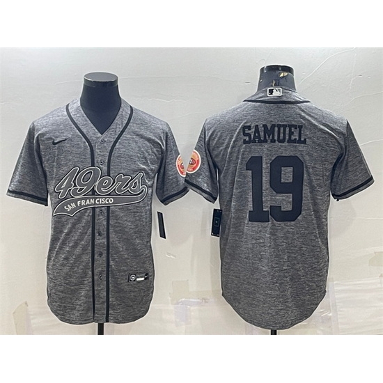 Men San Francisco 49ers 19 Deebo Samuel Grey With Patch Cool Base Stitched Baseball Jersey Men San Francisco 49ers 19 Deebo Samuel Grey With Patch Cool Base Stitched Baseball Jersey