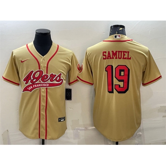 Men San Francisco 49ers 19 Deebo Samuel New Gold With Patch Cool Base Stitched Baseball Jersey Men San Francisco 49ers 19 Deebo Samuel New Gold With Patch Cool Base Stitched Baseball Jersey