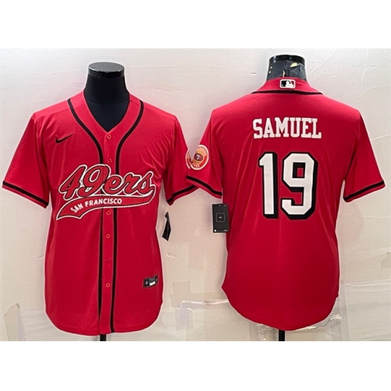 Men San Francisco 49ers 19 Deebo Samuel New Red With Patch Cool Base Stitched Baseball Jersey Men San Francisco 49ers 19 Deebo Samuel New Red With Patch Cool Base Stitched Baseball Jersey