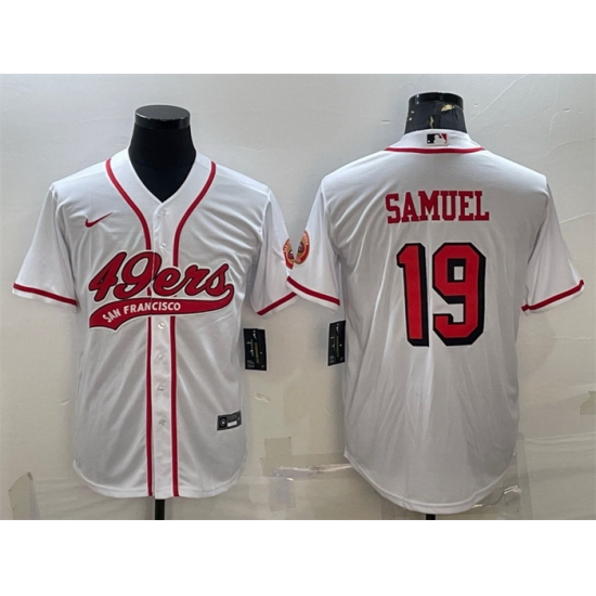 Men San Francisco 49ers 19 Deebo Samuel New White With Patch Cool Base Stitched Baseball Jersey Men San Francisco 49ers 19 Deebo Samuel New White With Patch Cool Base Stitched Baseball Jersey