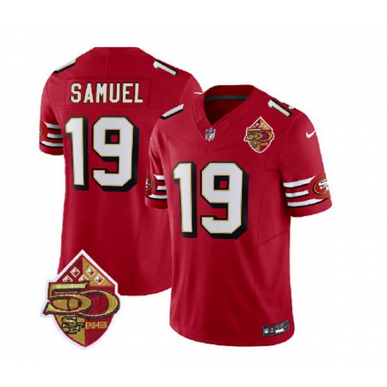 Men San Francisco 49ers 19 Deebo Samuel Red 2023 F U S E 50th Patch Throwback Stitched Football Jersey Men San Francisco 49ers 19 Deebo Samuel Red 2023 F U S E 50th Patch Throwback Stitched Football Jersey