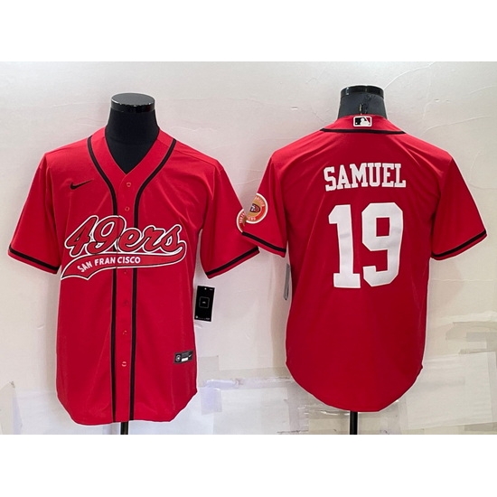 Men San Francisco 49ers 19 Deebo Samuel Red Cool Base Stitched Baseball Jersey Men San Francisco 49ers 19 Deebo Samuel Red Cool Base Stitched Baseball Jersey