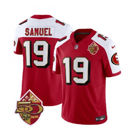 Men San Francisco 49ers 19 Deebo Samuel Red White 2023 F U S E 50th Patch Throwback Stitched Football Jersey Men San Francisco 49ers 19 Deebo Samuel Red White 2023 F U S E 50th Patch Throwback Stitched Football Jersey