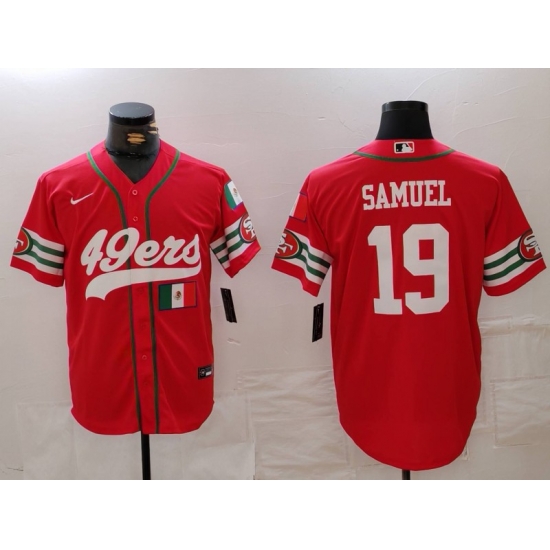 Men San Francisco 49ers 19 Deebo Samuel Red With Patch Cool Base Stitched Baseball Jersey 1 Men San Francisco 49ers 19 Deebo Samuel Red With Patch Cool Base Stitched Baseball Jersey 1