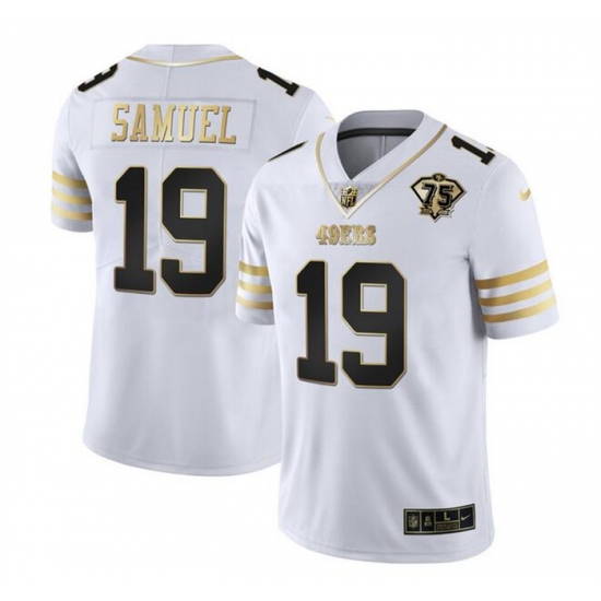 Men San Francisco 49ers 19 Deebo Samuel White Gold With 75th Patch Stitched Jersey Men San Francisco 49ers 19 Deebo Samuel White Gold With 75th Patch Stitched Jersey