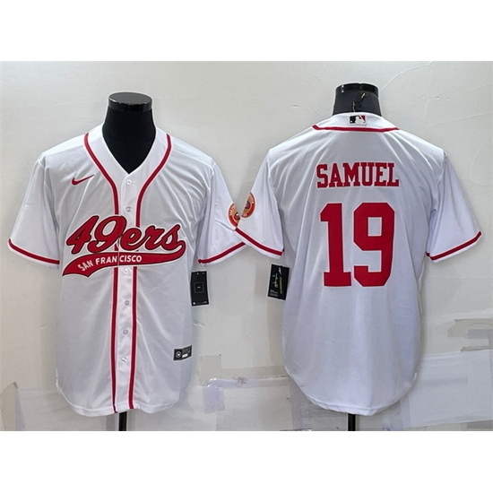 Men San Francisco 49ers 19 Deebo Samuel White With Patch Cool Base Stitched Baseb Men San Francisco 49ers 19 Deebo Samuel White With Patch Cool Base Stitched Baseb