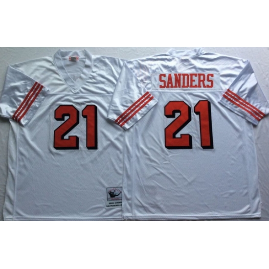 Men San Francisco 49ers 21 Deion Sanders White Vintage M&N Jersey Men San Francisco 49ers 21 Deion Sanders White Vintage M&N Jersey
