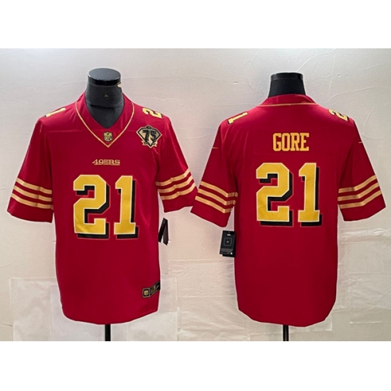 Men San Francisco 49ers 21 Frank Gore Red Gold With 75th Patch Vapor Untouchable Limited Stitched Jersey Men San Francisco 49ers 21 Frank Gore Red Gold With 75th Patch Vapor Untouchable Limited Stitched Jersey