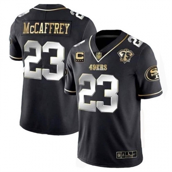 Men San Francisco 49ers 23 Christian McCaffrey Black Gold With C Patch Vapor Untouchable Limited Stitched Football Jersey Men San Francisco 49ers 23 Christian McCaffrey Black Gold With C Patch Vapor Untouchable Limited Stitched Football Jersey
