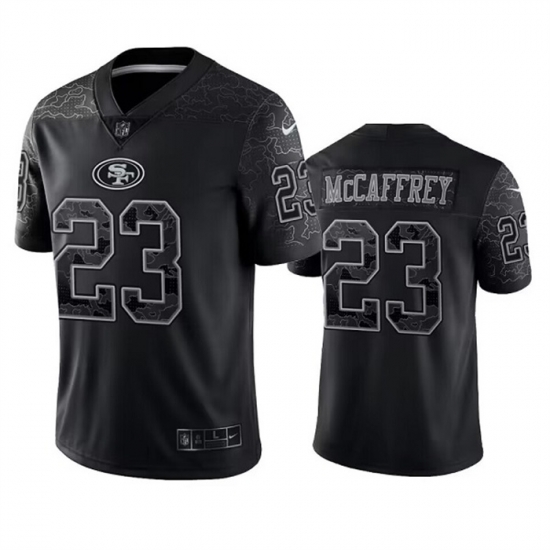 Men San Francisco 49ers 23 Christian McCaffrey Black Reflective Limited Stitched Football Jersey Men San Francisco 49ers 23 Christian McCaffrey Black Reflective Limited Stitched Football Jersey
