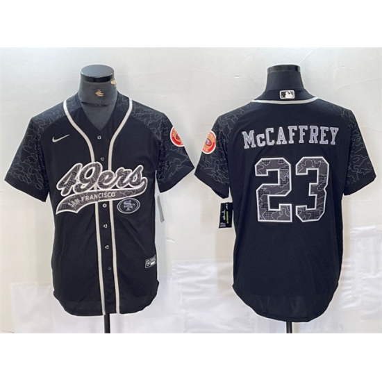 Men San Francisco 49ers 23 Christian McCaffrey Black Reflective With Patch Cool Base Stitched Baseball Jersey Men San Francisco 49ers 23 Christian McCaffrey Black Reflective With Patch Cool Base Stitched Baseball Jersey
