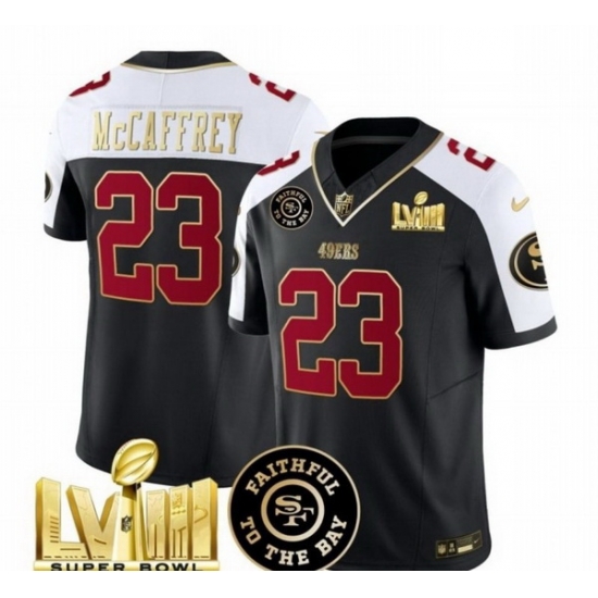 Men San Francisco 49ers 23 Christian McCaffrey Black White 2024 F U S E Super Bowl LVIII Patch Alternate Vapor Limited Stitched Football Jersey Men San Francisco 49ers 23 Christian McCaffrey Black White 2024 F U S E Super Bowl LVIII Patch Alternate Vapor Limited Stitched Football Jersey
