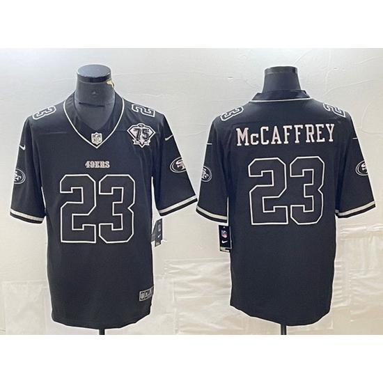 Men San Francisco 49ers 23 Christian McCaffrey Black With 75th Anniversary Patch Stitched Jersey Men San Francisco 49ers 23 Christian McCaffrey Black With 75th Anniversary Patch Stitched Jersey