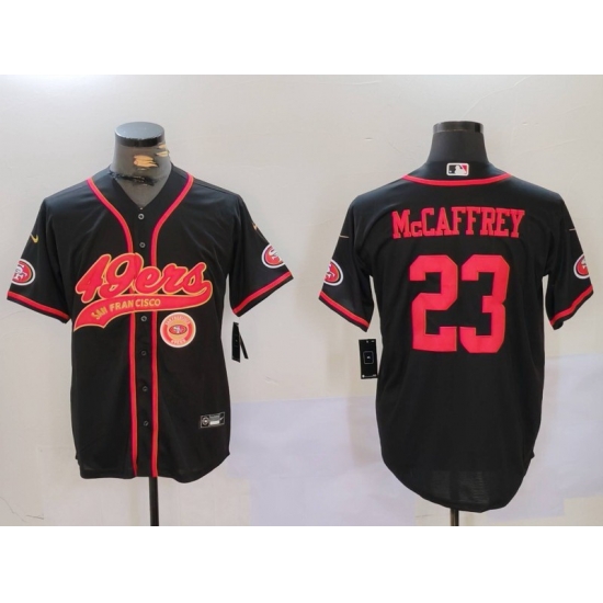 Men San Francisco 49ers 23 Christian McCaffrey Black With Patch Cool Base Stitched Baseball Jersey 2 Men San Francisco 49ers 23 Christian McCaffrey Black With Patch Cool Base Stitched Baseball Jersey 2