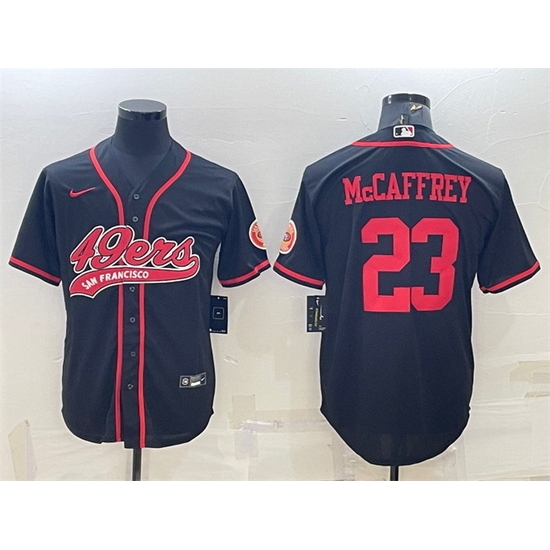 Men San Francisco 49ers 23 Christian McCaffrey Black With Patch Cool Base Stitched Baseball Jersey II Men San Francisco 49ers 23 Christian McCaffrey Black With Patch Cool Base Stitched Baseball Jersey II