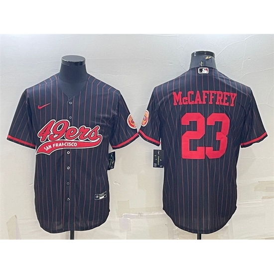 Men San Francisco 49ers 23 Christian McCaffrey Black With Patch Cool Base Stitched Baseball Jersey Men San Francisco 49ers 23 Christian McCaffrey Black With Patch Cool Base Stitched Baseball Jersey