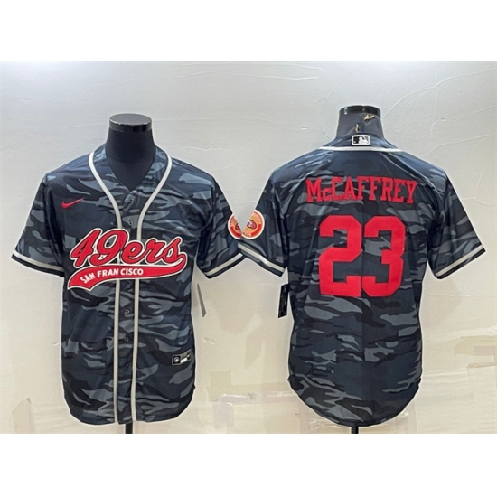 Men San Francisco 49ers 23 Christian McCaffrey Grey Red Camo With Patch Cool Base Stitched Baseball Jersey Men San Francisco 49ers 23 Christian McCaffrey Grey Red Camo With Patch Cool Base Stitched Baseball Jersey