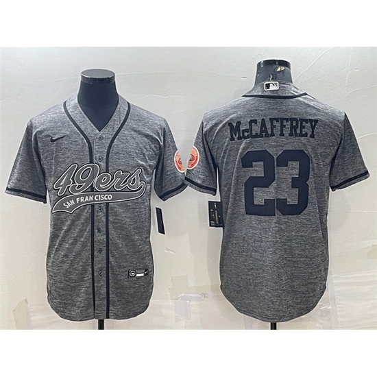 Men San Francisco 49ers 23 Christian McCaffrey Grey With Patch Cool Base Stitched Baseball Jersey Men San Francisco 49ers 23 Christian McCaffrey Grey With Patch Cool Base Stitched Baseball Jersey