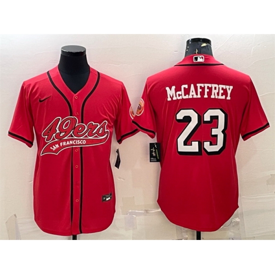 Men San Francisco 49ers 23 Christian McCaffrey New Red With Patch Cool Base Stitched Baseball Jersey Men San Francisco 49ers 23 Christian McCaffrey New Red With Patch Cool Base Stitched Baseball Jersey