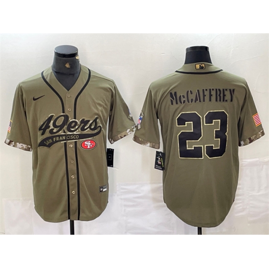 Men San Francisco 49ers 23 Christian McCaffrey Olive Salute To Service With Patch Cool Base Stitched Baseball Jersey Men San Francisco 49ers 23 Christian McCaffrey Olive Salute To Service With Patch Cool Base Stitched Baseball Jersey