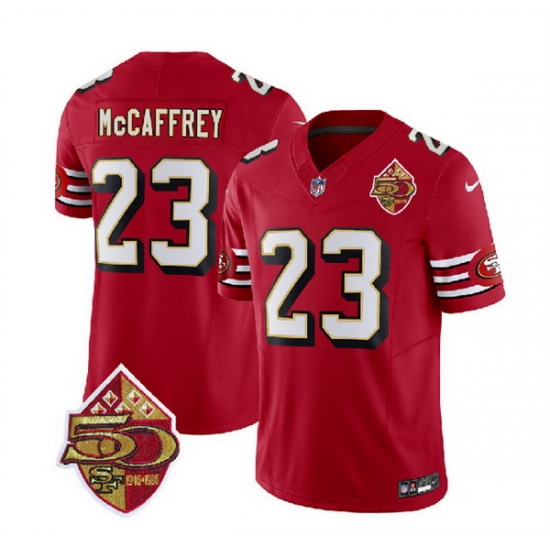 Men San Francisco 49ers 23 Christian McCaffrey Red 2023 F U S E 50th Patch Throwback Stitched Football Jersey Men San Francisco 49ers 23 Christian McCaffrey Red 2023 F U S E 50th Patch Throwback Stitched Football Jersey