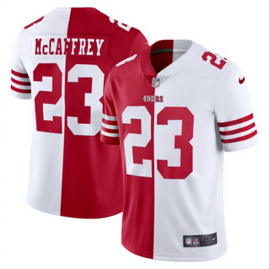 Men San Francisco 49ers 23 Christian McCaffrey Red 26 White Split Limited Stitched Jersey Men San Francisco 49ers 23 Christian McCaffrey Red 26 White Split Limited Stitched Jersey